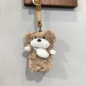 Peluş Köpek Anahtarlık - Kahverengi Köpek Pembe Çanta - 13cm - 7