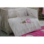 Kidboo 60x120 Cute Bear Pink Kenarlıklı Beşik Uyku Seti (Mobilyalar için) - 1