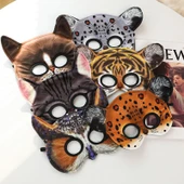 Peluş Uyku Göz Maskesi - Kahverengi Leopar - 14x18cm - 12