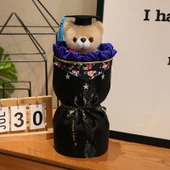 Ayıcık Peluş Oyuncak - Gül Kırmızısı Çiçek Tüplü - 38cm - 6