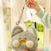Peluş Kedi Çanta - Gri - 23x21cm - 1