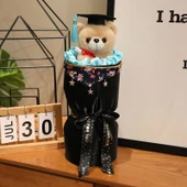 Ayıcık Peluş Oyuncak - Gül Kırmızısı Çiçek Tüplü - 38cm - 5