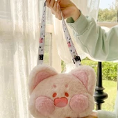 Peluş Kedi Çanta - Gri - 23x21cm - 11