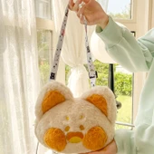 Peluş Kedi Çanta - Gri - 23x21cm - 9