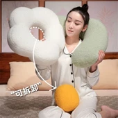 Çiçek Tasarımlı Uzun Peluş Yastık - Sarı Puf Kadife - 130cm - 10