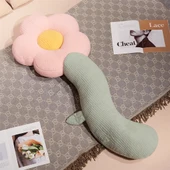 Çiçek Tasarımlı Uzun Peluş Yastık - Pembe Puf Kadife - 130cm - 1