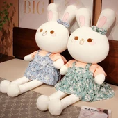 Çiçek Desenli Tavşan Peluş Oyuncak - Mavi Çiçekli Tavşan 130cm - 10