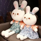 Çiçek Desenli Tavşan Peluş Oyuncak - Mavi Çiçekli Tavşan 130cm - 5