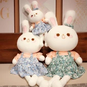 Çiçek Desenli Tavşan Peluş Oyuncak - Mavi Çiçekli Tavşan 80cm - 8