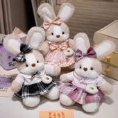 35cm Çiçek Elbiseli Peluş Tavşan Bebek - Öğrenci Etekli - 10
