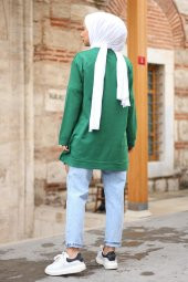 Yırtmaçlı Yuvarlak Yaka Tesettür Sweatshirt - Yeşil - 4