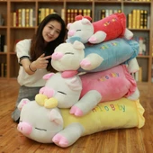 Peluş Domuz Yastık Oyuncak - Pembe Giysili - 100cm - 3