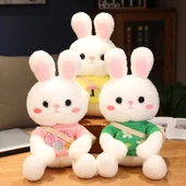 33cm Peluş Tavşan Bebek - Sarı Bandanalı, Sarı Şemsiye Desenli Kazaklı ve Çantalı - 9