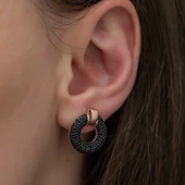 Gümüş Siyah Çok Taşlı Daire Küpe thumbnail 3