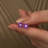 Gümüş Mor Yonca Küpe thumbnail 3