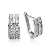 Gümüş Çift Sıra Beyaz Taşlı J Kadın Küpe thumbnail 1