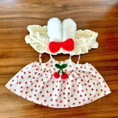 40cm Çiçekli Peluş Bebek Elbisesi - Kırmızı Üç Parça Set - 12