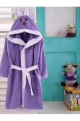 ZemZem Tekstil Çocuk Kapüşonlu Mor Tavşan Desenli Pamuklu Bornoz - 1