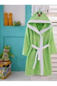 ZemZem Tekstil Çocuk Kapüşonlu Yeşil Tavşan Desenli Pamuklu Bornoz - 1