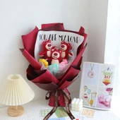 Çilek Ayıcık Peluş Buket - 5 Çilek Ayı + 5 Yapay Lale - 45x28cm - 4