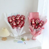 Çilek Ayıcık Peluş Buket - 5 Çilek Ayı + 5 Yapay Lale - 45x28cm - 10