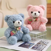 Çilek Aşkı Peluş Oyuncak Ayı 20cm - Süt Beyazı + Hediye Çantası - 12