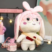 Pembe Tavşan Peluş Oyuncak - Pembe/Sarı Şeftalili Elbiseli 38cm - 9