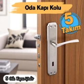 Oda Kapı Kolu (5 Takım) İnox Aynalı Sağa Sola Uygun İç Dış Ahşap Pvc Metal Çelik Kapısı Tutamağı thumbnail 1