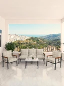 Modern Serisi Bahçe Takımı, Bahçe Mobilyası, Metal Koltuk Takımı - 3+1+1 Sehpalı - Beyaz Krem - 3