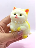Kedi Süslü Squishy Kedi Taba Sukuşi Tüylü Yumuşacık 8 cm - Sarı - 3