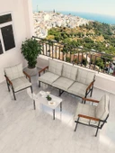 Modern Serisi Bahçe Takımı, Bahçe Mobilyası, Metal Koltuk Takımı - 3+1+1 Sehpalı - Beyaz Krem - 2