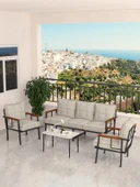 Modern Serisi Bahçe Takımı, Bahçe Mobilyası, Metal Koltuk Takımı - 3+1+1 Sehpalı - Beyaz Krem - 1