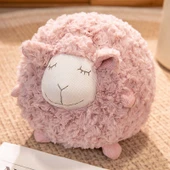 Yuvarlak Koyun Peluş Oyuncak - Gül Kırmızısı Şaşı Gözlü - 33cm - 1