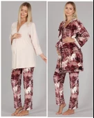 Bone Club 5301 Bej Kadife Lohusa 3 Lü Pijama Sabahlık Tk. thumbnail 3