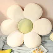 Çiçek Peluş Yastık - Bej Yaprak Yeşil Merkez 75x75cm - 1