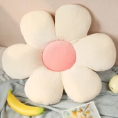 Çiçek Peluş Yastık - Yeşil Yaprak Beyaz Merkez 45x45cm - 11
