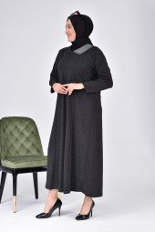 Kadin Buyuk Beden Ay Yaka Anne Elbise Uzun Tesettur - 5