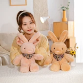 Çiçek Desenli Peluş Oyuncak Tavşan - Gri - 25cm - 7