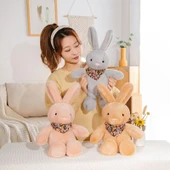 Çiçek Desenli Peluş Oyuncak Tavşan - Gri - 25cm - 6