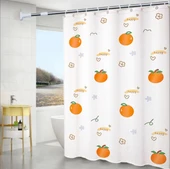 Su Geçirmez Küf Önleyici Banyo Duş Perdesi - 180x180cm - Turuncu thumbnail 1