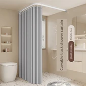 Arc Duş Perdesi Seti - Şık Gri, Standart Kancalı - [50-80 cm Genişlik] 80x180 cm - 1