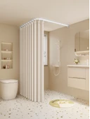 Arc Duş Perdesi Seti - Krem, Standart Kancalı - [180-220 cm Genişlik] 220x200 cm - 2