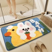 Hızlı Kuruyan Kaymaz Banyo Paspası - 50x80 cm - Yumuşak Beyaz Tavşan - 1
