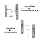 Oda Kapı Kolu ( 5 Takım ) + Wc Banyo Kapı Kolu ( 2 Takım ) Sağa Sola Uygun Tuvalet Kapı Kolu Seti thumbnail 2