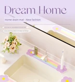 Dar Kenarlı Banyo Tezgah Matı - 14x60cm Gökkuşağı Çiçekleri Deliksiz - 7