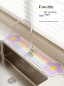 Dar Kenarlı Banyo Tezgah Matı - 14x60cm Gökkuşağı Çiçekleri Deliksiz - 3