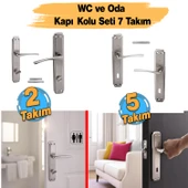 Oda Kapı Kolu ( 5 Takım ) + Wc Banyo Kapı Kolu ( 2 Takım ) Sağa Sola Uygun Tuvalet Kapı Kolu Seti thumbnail 1
