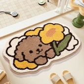 Çizgi Film Desenli Emici Banyo Paspası 50x80cm - Çiçekli Köpek Yavrusu - 1