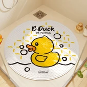 Kaymaz Banyo Paspası - Küçük Sarı Ördek - 55x55 cm - Suda Oynayan Ördek Desenli Yuvarlak - 1
