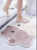 Çizgi Film Desenli Diatomit Banyo Paspası - 40x60cm - Silikonlu - Üç Ayı - 2